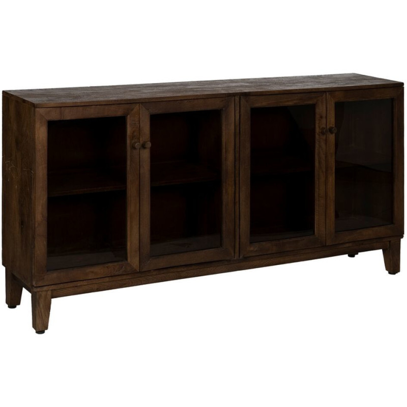 Grand Buffet Vitrine moderne Bas 4 portes en Bois de manguier Marron Verre Transparent Comillas - 1