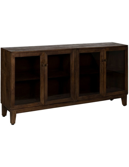 Grand Buffet Vitrine moderne Bas 4 portes en Bois de manguier Marron Verre Transparent Comillas - 1
