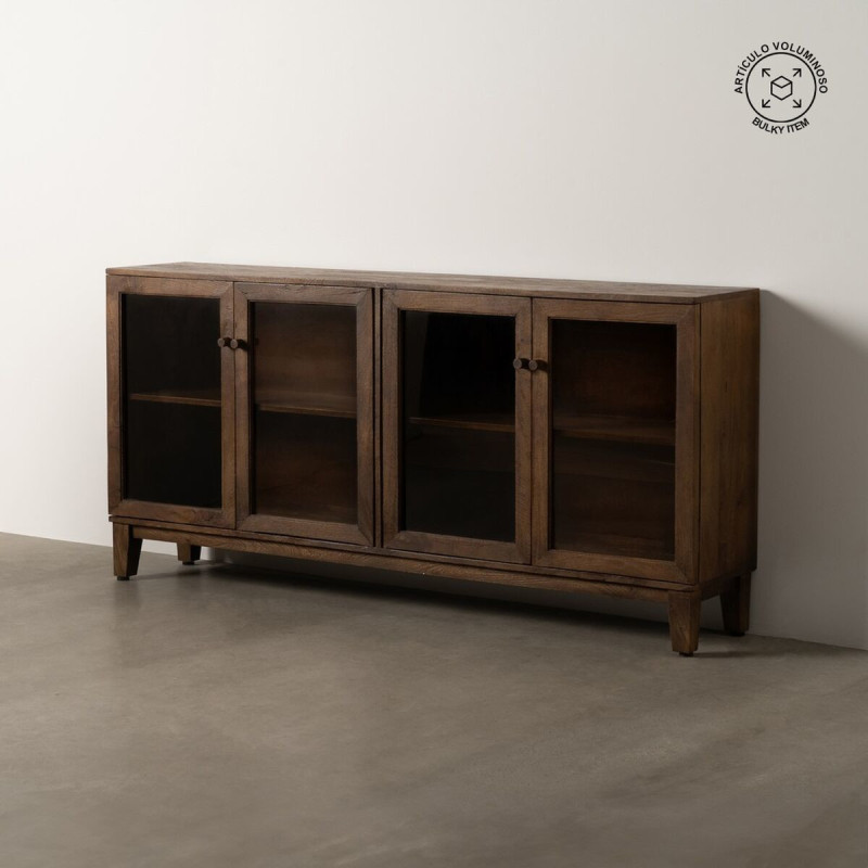 Grand Buffet Vitrine moderne Bas 4 portes en Bois de manguier Marron Verre Transparent Comillas - 2