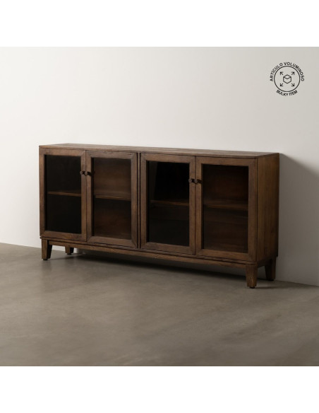 Grand Buffet Vitrine moderne Bas 4 portes en Bois de manguier Marron Verre Transparent Comillas - 2