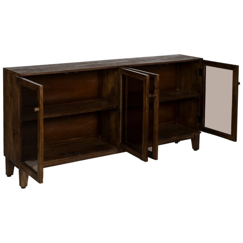 Grand Buffet Vitrine moderne Bas 4 portes en Bois de manguier Marron Verre Transparent Comillas - 3