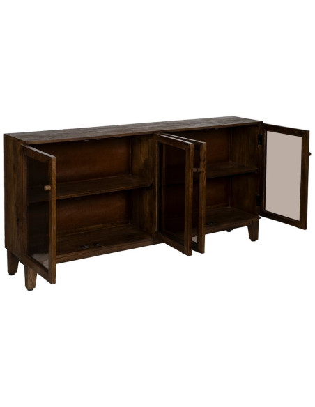 Grand Buffet Vitrine moderne Bas 4 portes en Bois de manguier Marron Verre Transparent Comillas - 3