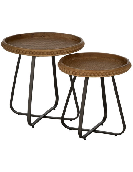 Table d'appoint originale Boules Ronde 52 cm en Bois de sapin Naturel Métal Noir Sabinan - 3