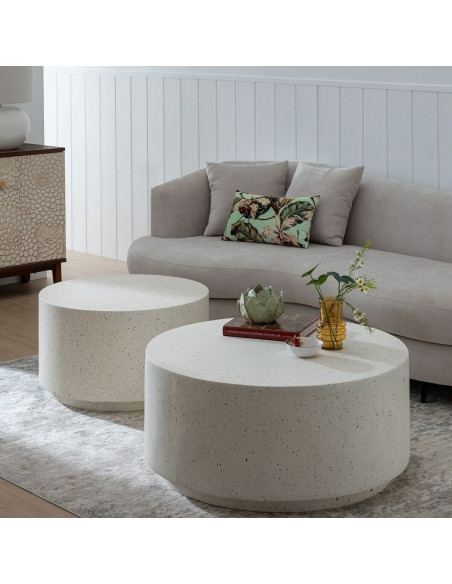Table basse moderne Ronde en Fibre de magnésium Blanc Effet terrazzo Carino - 2
