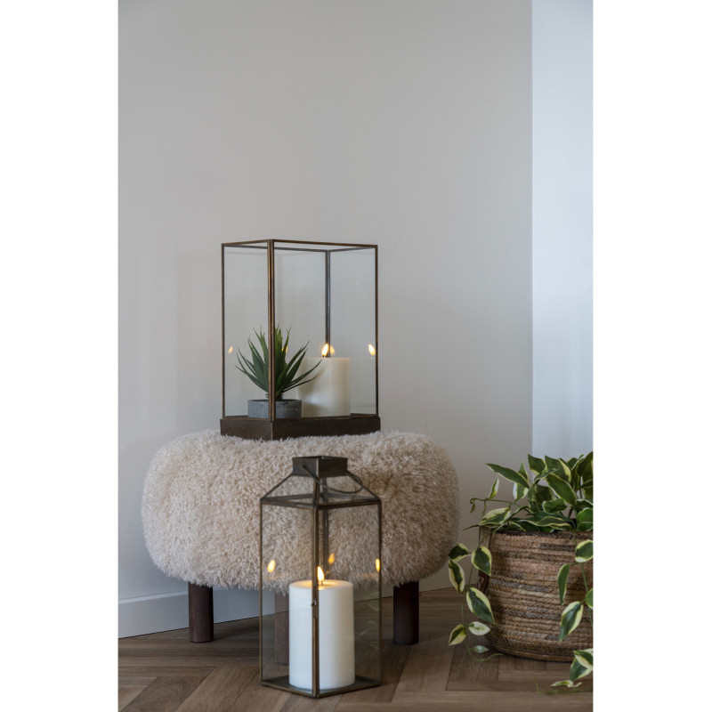 Grande Lanterne Photophore pour bougie Hauteur 35 cm Verre Transparent Métal Doré Effet laiton vieilli Mysore - 2