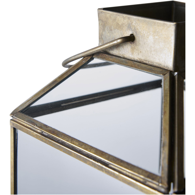Grande Lanterne Photophore pour bougie Hauteur 35 cm Verre Transparent Métal Doré Effet laiton vieilli Mysore - 4