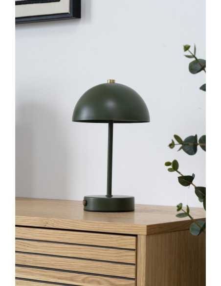 Lampe à poser moderne Led rechargeable Chapignon Hauteur 25 cm Métal Vert Laiton Holt - 2