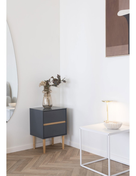Chevet moderne 2 tiroirs Bois MDF Gris foncé Naturel Bisley - 2