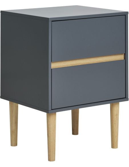 Chevet moderne 2 tiroirs Bois MDF Gris foncé Naturel Bisley - 1