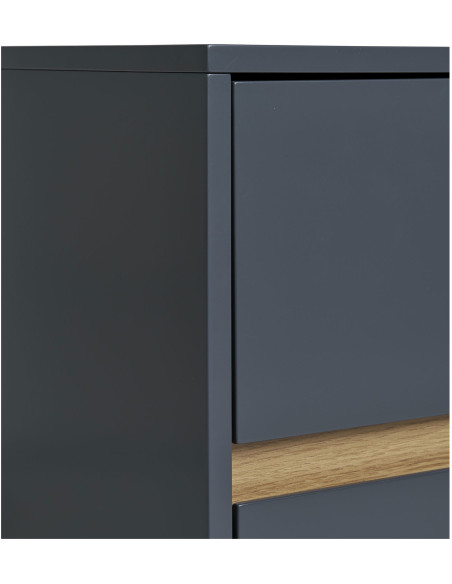 Chevet moderne 2 tiroirs Bois MDF Gris foncé Naturel Bisley - 5