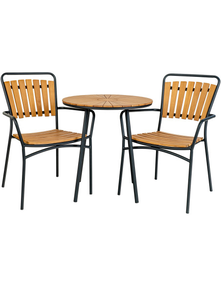 Table de jardin moderne Ronde 2 personnes Bois de teck Naturel Métal Noir Cleveland - 4