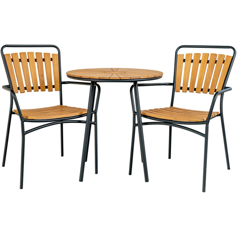 Table de jardin moderne Ronde 2 personnes Bois de teck Naturel Métal Noir Cleveland - 5