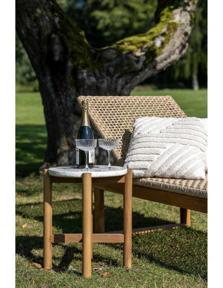 Table d'appoint moderne Ronde Bois d'acacia Naturel Terrazzo Blanc Terracina - 2