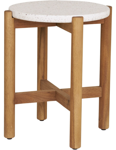 Table d'appoint moderne Ronde Bois d'acacia Naturel Terrazzo Blanc Terracina - 4