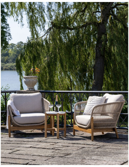 Table d'appoint moderne Ronde Bois d'acacia Naturel Terrazzo Blanc Terracina - 8