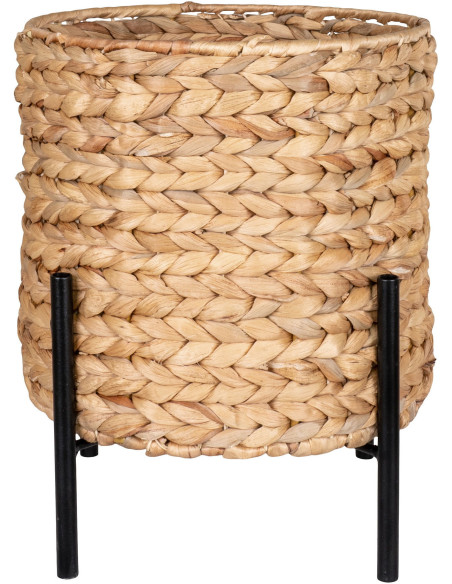 Cache pot sur pied Rond Hauteur 29 cm Jacinthe d'eau Naturel Tressé Métal Noir Antas - 1