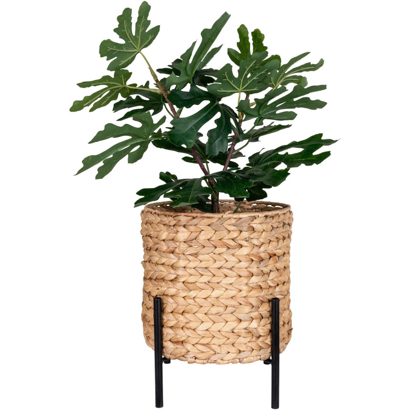 Cache pot sur pied Rond Hauteur 29 cm Jacinthe d'eau Naturel Tressé Métal Noir Antas - 4