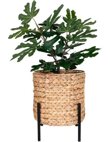 Cache pot sur pied Rond Hauteur 29 cm Jacinthe d'eau Naturel Tressé Métal Noir Antas - 4