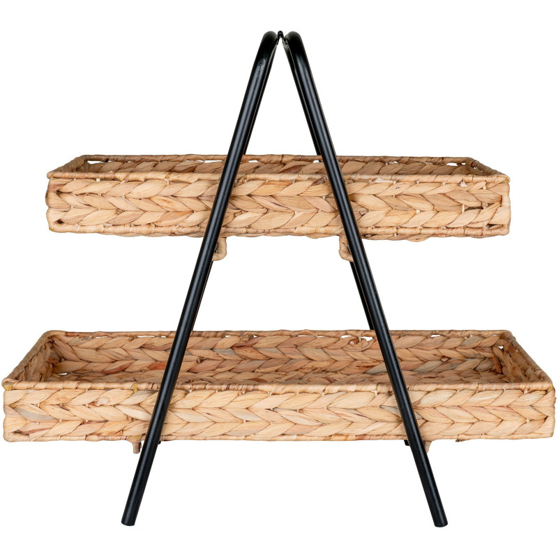 Petite Étagère de rangement 2 niveaux Jacinthe d'eau Naturel Métal Noir Alfaro - 3