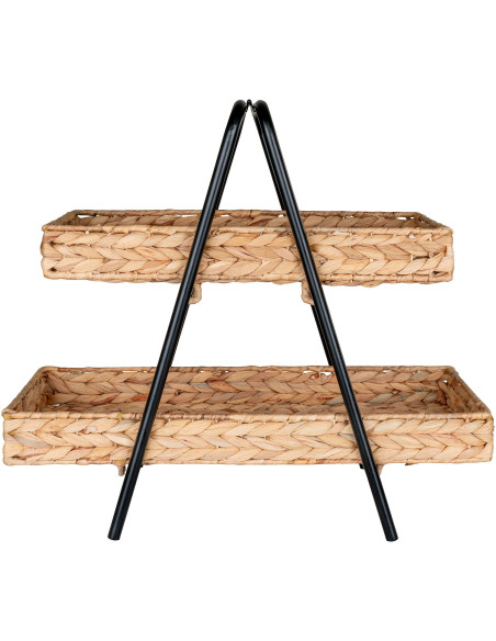 Petite Étagère de rangement 2 niveaux Jacinthe d'eau Naturel Métal Noir Alfaro - 3