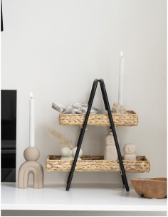 Petite Étagère de rangement 2 niveaux Jacinthe d'eau Naturel Métal Noir Alfaro - 1 2