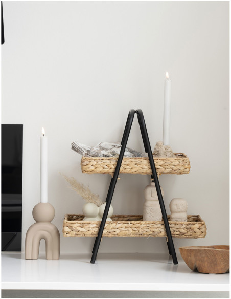 Petite Étagère de rangement 2 niveaux Jacinthe d'eau Naturel Métal Noir Alfaro - 2