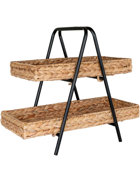 Petite Étagère de rangement 2 niveaux Jacinthe d'eau Naturel Métal Noir Alfaro - 1