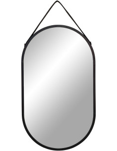 Miroir mural moderne à suspendre Ovale 35x60 Métal Polyuréthane Noir Trapani - 1