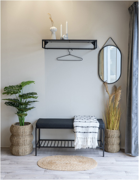 Miroir mural moderne à suspendre Ovale 35x60 Métal Polyuréthane Noir Trapani - 6