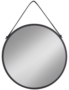 Miroir mural moderne à suspendre Rond 60x60 Métal Polyuréthane Noir Trapani - 1