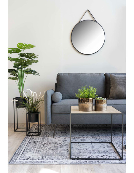 Miroir mural moderne à suspendre Rond 60x60 Métal Polyuréthane Noir Trapani - 4