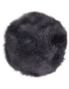 Coussin Peau de mouton poils longs Rond 35x35 Cuir d'agneau Gris Lambskin - 1