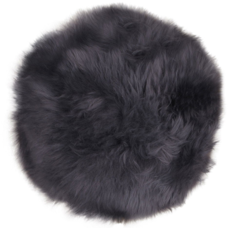 Coussin Peau de mouton poils longs Rond 35x35 Cuir d'agneau Gris Lambskin - 1