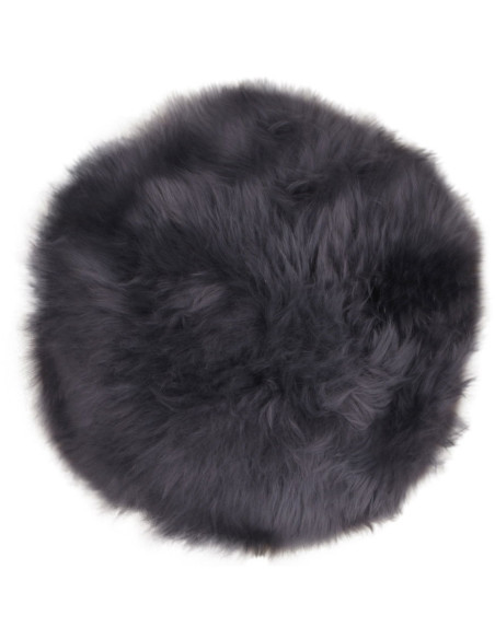 Coussin Peau de mouton poils longs Rond 35x35 Cuir d'agneau Gris Lambskin - 1