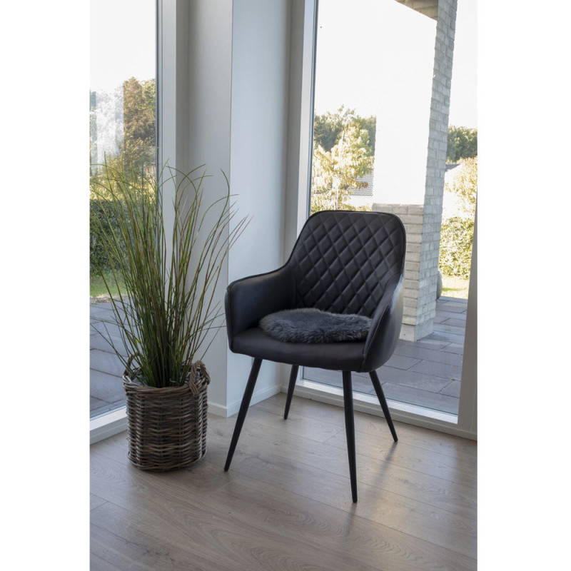 Coussin Peau de mouton poils longs Rond 35x35 Cuir d'agneau Gris Lambskin - 3