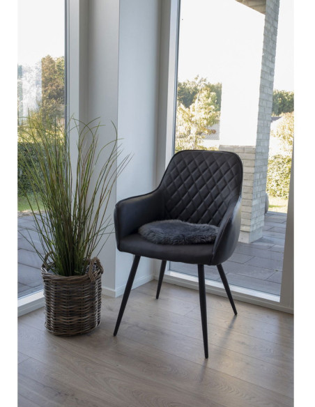 Coussin Peau de mouton poils longs Rond 35x35 Cuir d'agneau Gris Lambskin - 3