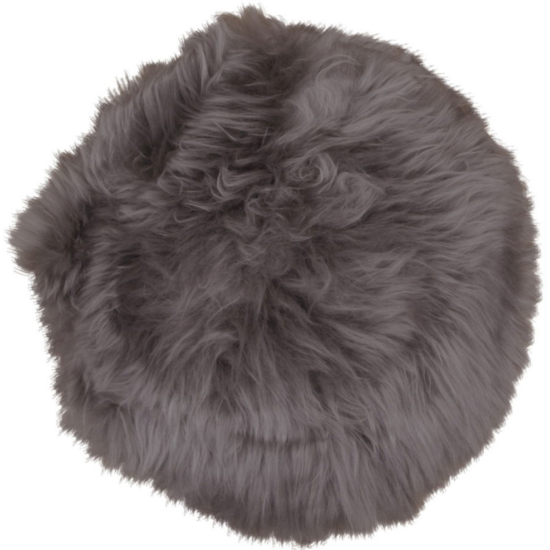 Coussin Peau de mouton poils longs Rond 35x35 Cuir d'agneau Marron clair Lambskin - 1