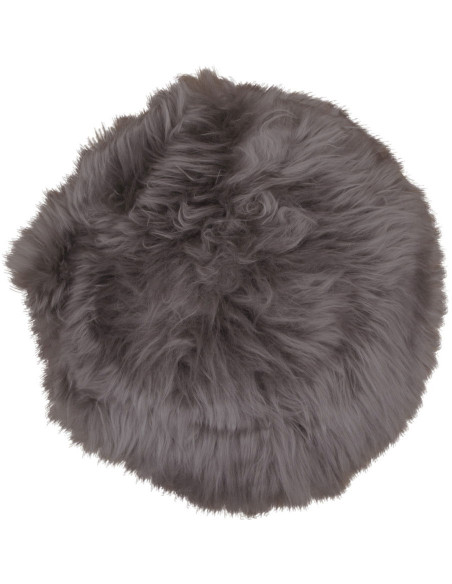 Coussin Peau de mouton poils longs Rond 35x35 Cuir d'agneau Marron clair Lambskin - 1