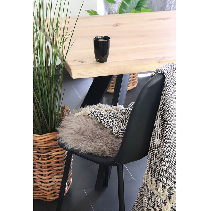 Coussin Peau de mouton poils longs Rond 35x35 Cuir d'agneau Marron clair Lambskin - 2