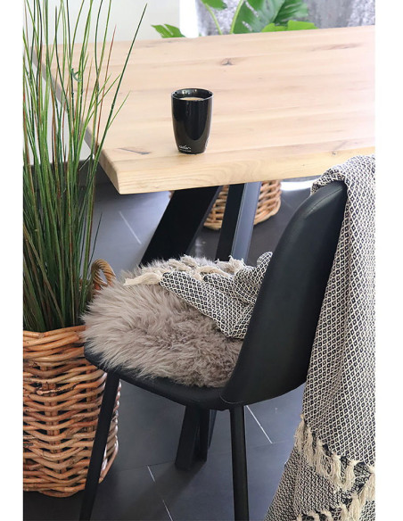 Coussin Peau de mouton poils longs Rond 35x35 Cuir d'agneau Marron clair Lambskin - 2