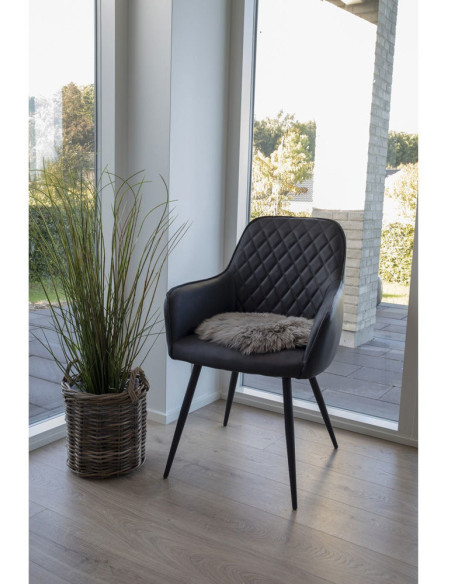 Coussin Peau de mouton poils longs Rond 35x35 Cuir d'agneau Marron clair Lambskin - 3