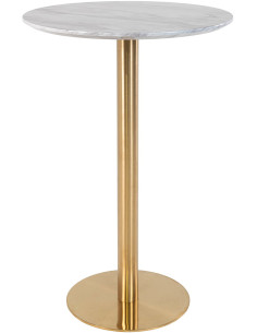 Table haute Mange debout moderne Ronde Bois MDF Blanc Effet marbre Métal Doré Effet laiton Bolzano - 1