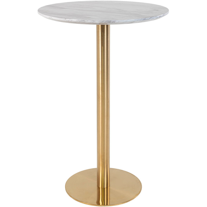 Table haute Mange debout moderne Ronde Bois MDF Blanc Effet marbre Métal Doré Effet laiton Bolzano - 1