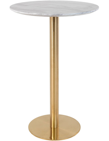 Table haute Mange debout moderne Ronde Bois MDF Blanc Effet marbre Métal Doré Effet laiton Bolzano - 1
