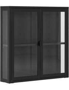 Vitrine murale moderne 2 portes Métal Noir Verre Transparent Brisbane - 1