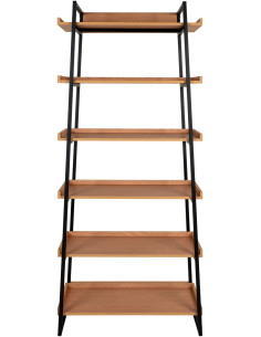 Grande Étagère originale 6 niveaux Bois MDF Mélamine Naturel Effet frêne Métal Noir Sakai - 1 2