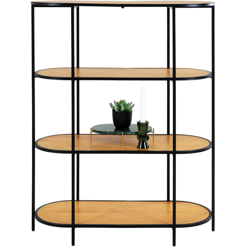 Petite Étagère moderne arrondie 4 niveaux Métal Noir Panneau de particules Feuille de mélamine Naturel Effet chêne Vita - 4
