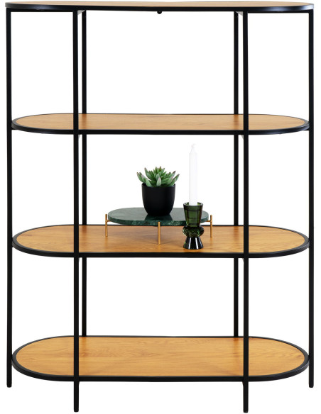 Petite Étagère moderne arrondie 4 niveaux Métal Noir Panneau de particules Feuille de mélamine Naturel Effet chêne Vita - 4