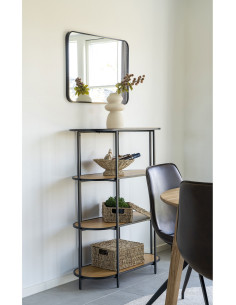 Petite Étagère moderne arrondie 4 niveaux Métal Noir Panneau de particules Feuille de mélamine Naturel Effet chêne Vita - 1 2