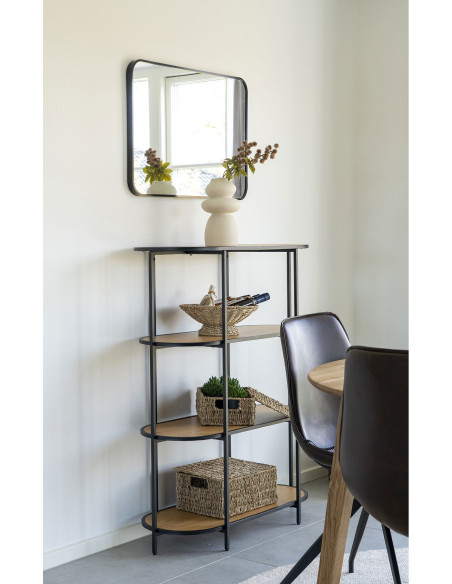 Petite Étagère moderne arrondie 4 niveaux Métal Noir Panneau de particules Feuille de mélamine Naturel Effet chêne Vita - 2